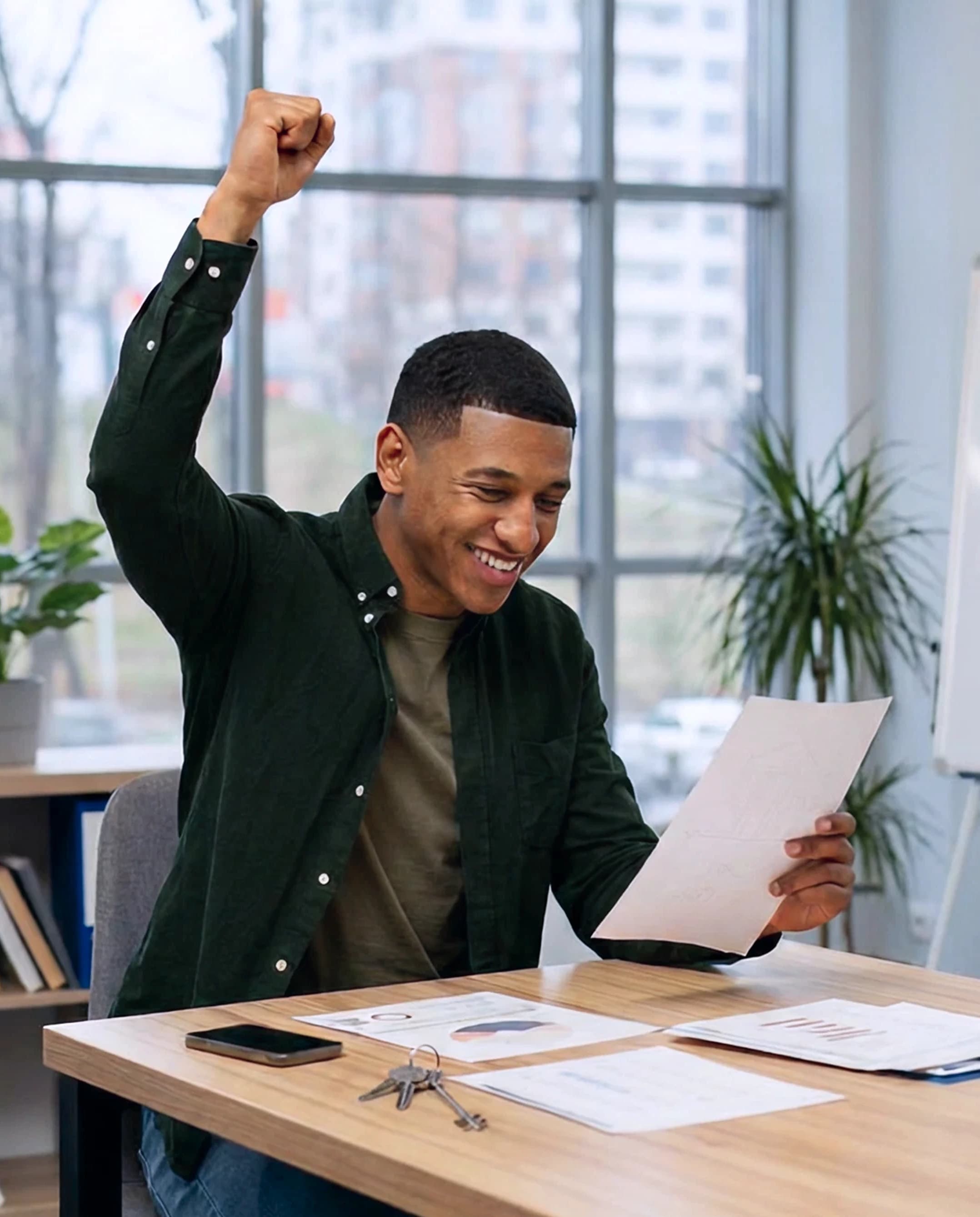 Happy agent celebrating success